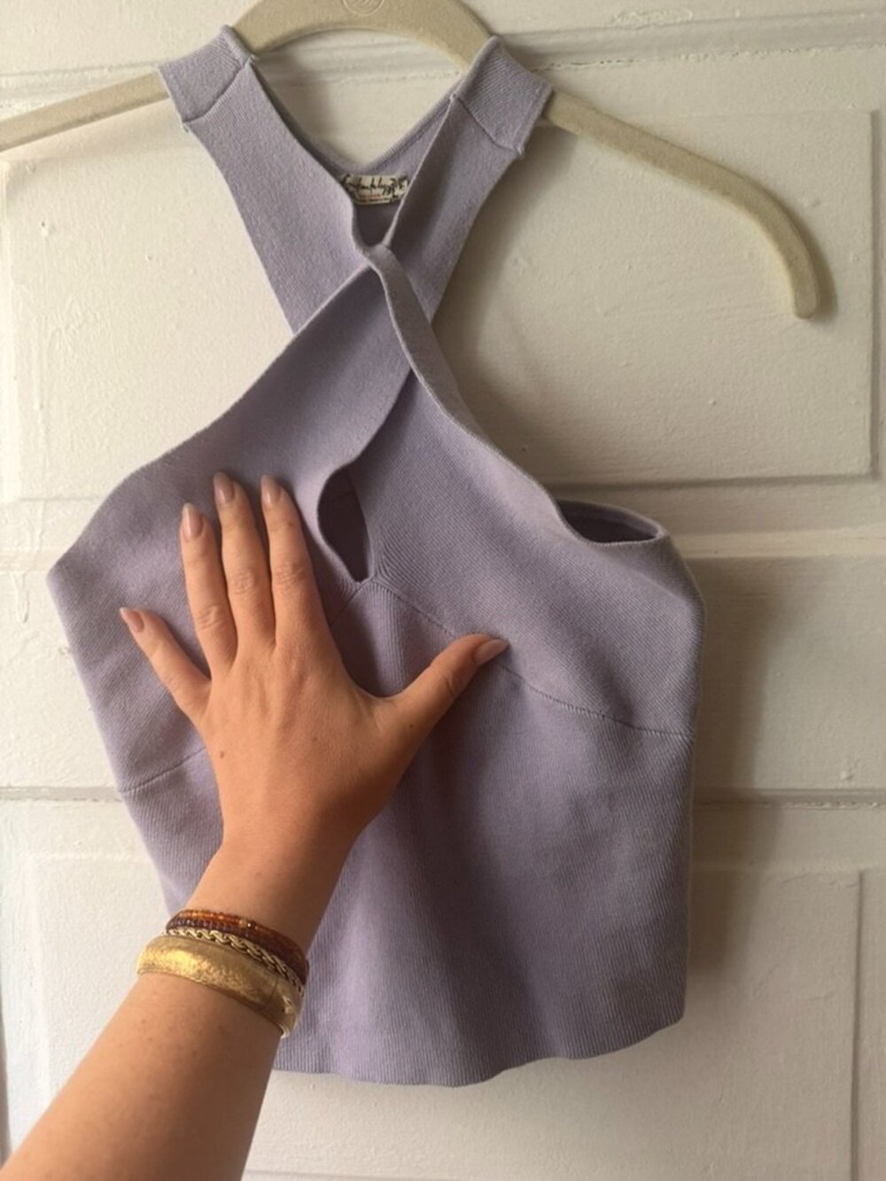 Free People Intimately lavender ribbed knit halter crop top